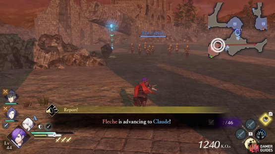 Fleche will charge towards where Claude is.