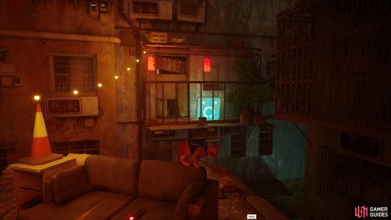 You can find the entrance to the Doc&rsquo;s library via the roof with the sofa.