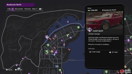 A ramp in the Badlands North region - which will take you over to Lakeshore South - can be found near a Phoenix for another JimRobs carjacking heist.