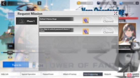 When you click on &ldquo;Entrusted Investigation&rdquo;, that&rsquo;ll be phase one, and you&rsquo;ll be taken to the Request Mission screen where you can obtain your rewards.