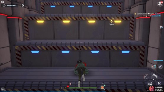 and then climb the stairs as the laser passes over the contraption.