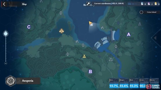 Location of the three radio towers on the map.