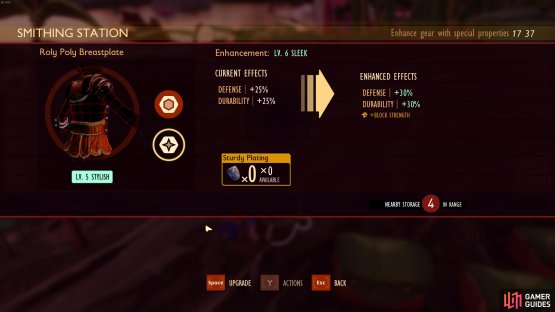 You can upgrade your armor to acquire Sleek Upgrades or Bulky Upgrades using a Smithing Station.