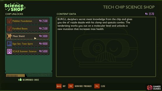 The Meat Shield mutation can be purchased from an ASL Terminal by default, but the other purchasable mutations require specific BURG.L chips first.