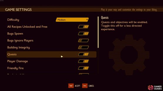 God mode can be enabled alongside all recipes unlocked while retaining quests if you choose custom mode.