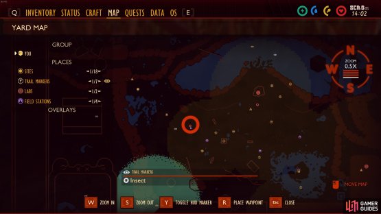 The location of the Red Anthill in the western part of the lower yard.