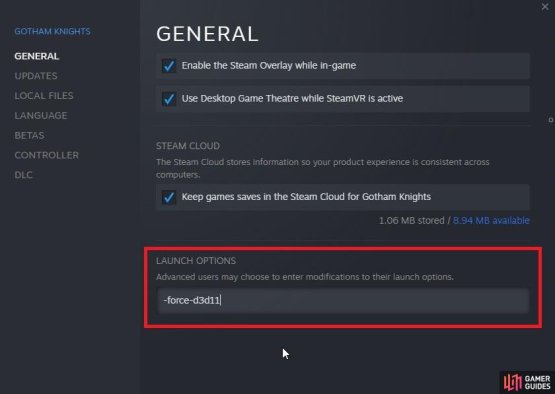 In the General tab of Properties, look at the bottom for the Launch Options and add the command there.