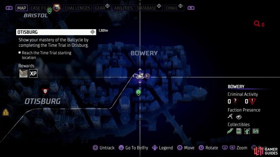After starting Case 04, you&rsquo;ll be able to find one Batcycle Time Trial activity on the map.