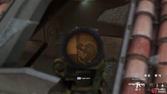 Head to the roof of the first building in the second compound, throw tear gas into the vent, then spray his head as he opens the garage door. You can then throw frags, c4 the side doors and try to blow the fleeing ones up, then pick off any survivors.