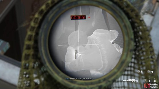 Throw a flash into the skylight, then snipe this blind man now the glass is shattered. Proceed to flash the rest of teh rooms to easily snipe the heavy armored heads.