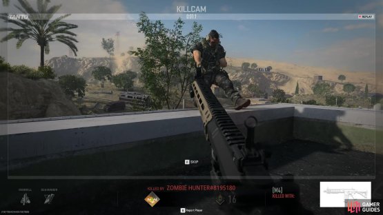 The Kill Cam fires up when you have just taken a lethal hit, in this case from this guy camping on the roof.