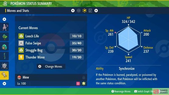 This is the same Mew used for the Mewtwo Tera Raid Strategy. Any level 100 Mew will do, providing it has False Swipe and Thunder Wave