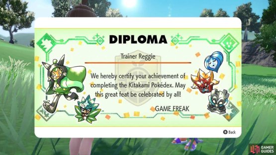 Like completing the Paldean Pok&eacute;dex, trainers will receive a diploma from Game Freak for a job well done.