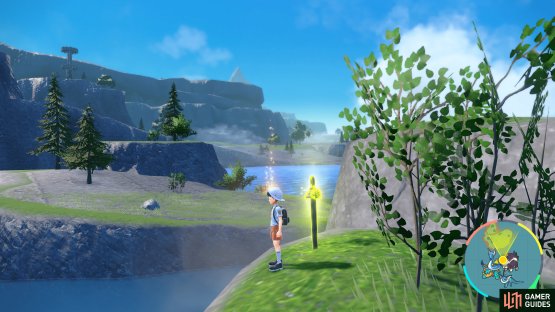 the green stake sits on the smallest of the two islands.