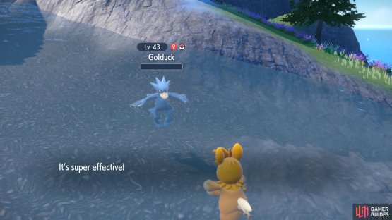 Here, we&rsquo;re battling with our Pawmot from our playthrough.