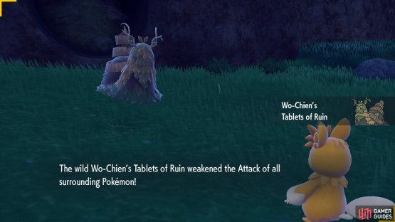 Tablets of Ruin weakens the Attack of all Pok&eacute;mon except itself.
