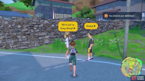 Find the love-dovey Pok&eacute;mon couple near the grass on the right-hand side of the path.