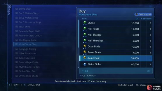 or you can just buy Aerial Drain from the Wutai Secret Shop.