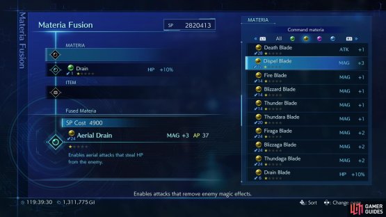 You can fuse various materia with Drain to gain Aerial Drain,