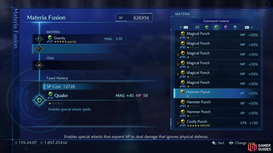 You can fuse !Quake by combining !Gravity and &ldquo;Punch&rdquo; Materia.