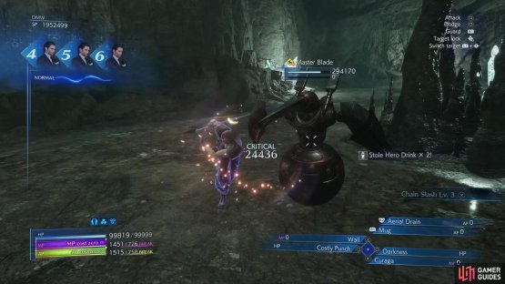 The !Master Blade will yield either 1x or 2x !Hero Drinks when robbed.