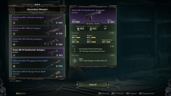 Here is a lower rating version of the Craks, with teh next image a comparison of how rating impacts the weapons stats and modifiers.