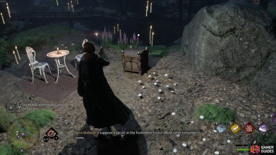 Follow the candles into the Forbidden Forest to complete the Ghost of Our Love quest in Hogwarts Legacy.