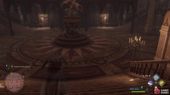 then wait for the wandering prefect near the library door to move to the right.