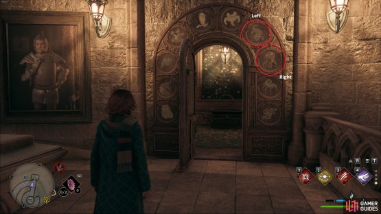 The answer to the door puzzle. The &ldquo;Right&rdquo; symbol in this instance is located directly opposite the door.