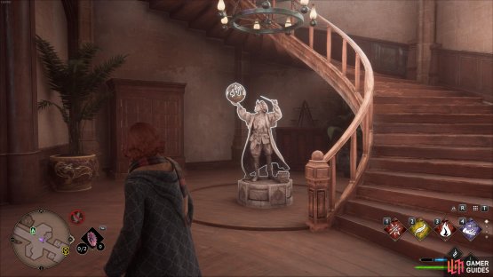 Use Levioso on the statue at the bottom of the stairs to extract the page.