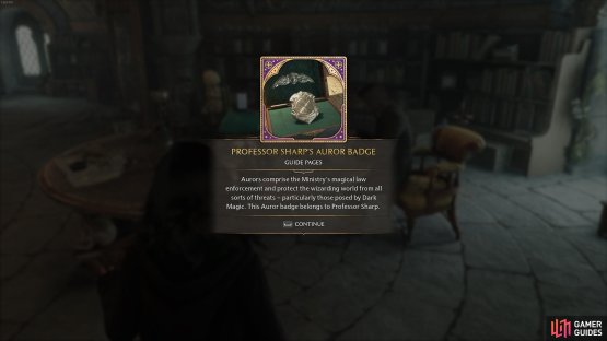 The description for Professor Sharp&rsquo;s Auror Badge.