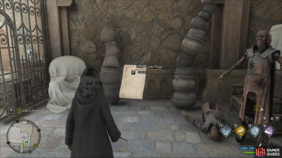 The statue will disappear when you cast Levioso and you&rsquo;ll be able to loot the page.