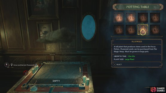 Interact with the Potting Table and select the Fluxweed Seed