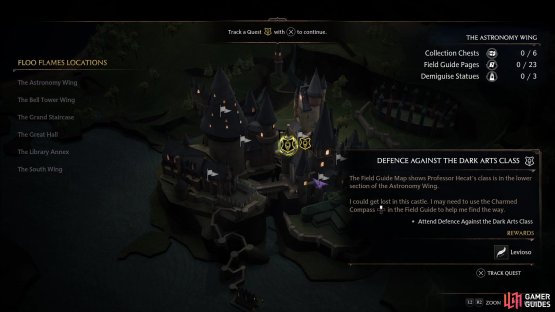 Make sure Defense Against The Dark Arts Class is the active quest and simply follow the marker.