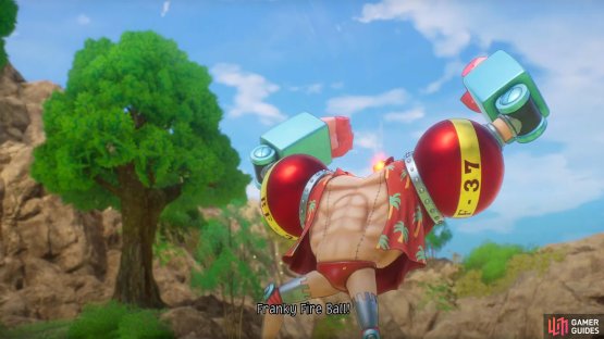 Franky has a powerful fire attacks aptly named Franky Fire Ball.