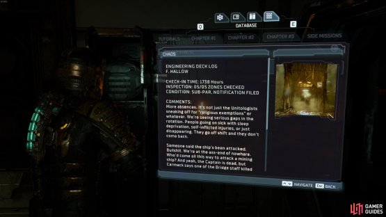 You&rsquo;ll find the Chaos log in a locker here, just to the right of the workbench.