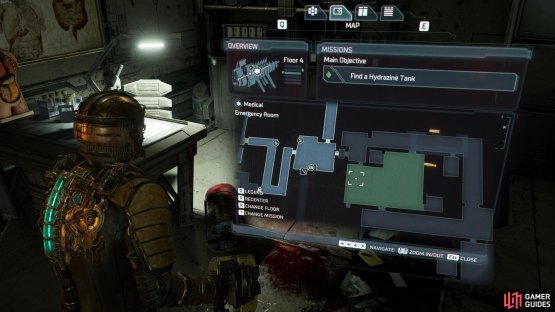 The location of the Emergency Room, just south of the Ishimura Clinic on Floor 4 of Medical.