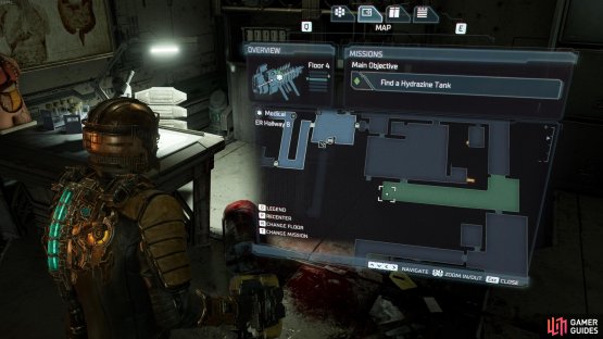 The location of the log at the end of ER Hallway B.