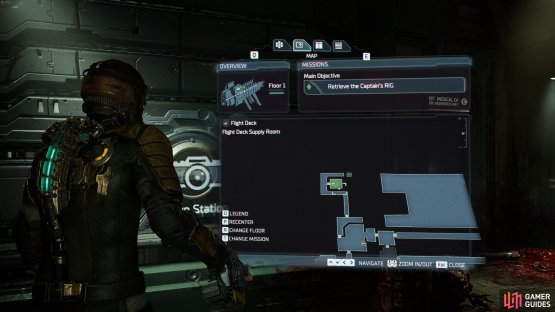 The location of the Flight Deck Supply Room.