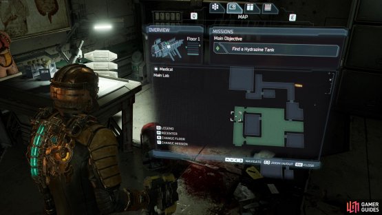 The location of the bathroom area in the Main Lab.