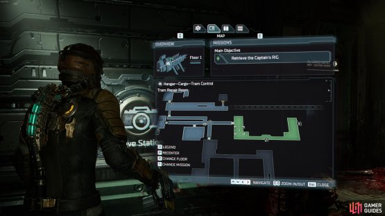 The location of the Tram Repair Room in the southeast of the map.