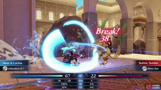 If you attack an enemy with a weapon that has advantage (swords over axes, axes over lances, lances over swords) you&rsquo;ll inflict break, preventing counterattacks.