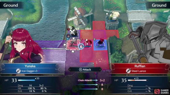 If a backup class is within range when another character attacks - in this case, !Lapis is in range of the enemy !Yunaka is attacking,
