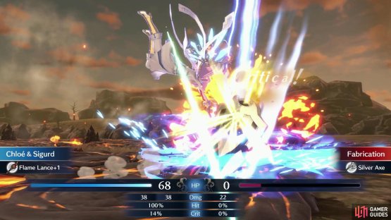 Due to her decent MAG growth, !Chlo&eacute; can swap to magic weapons like the !Flame Lance to deal with high DEF foes.
