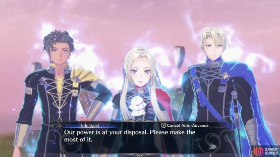 After some chatter, the three deuteragonists from !Fire Emblem Three Houses will join you.