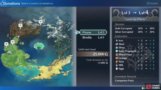 Raising a region&rsquo;s Donation Level will increase the odds that Gold Corrupted or Silver Corrupted enemies spawn during Skirmishes.