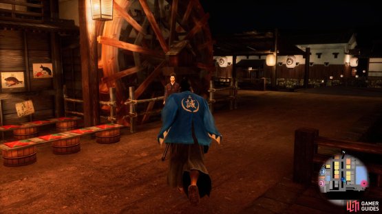 To find the Mysterious Ninja, you&rsquo;ll need to trigger a scene.  This can be done by walking towards the woman in front of the water wheel.
