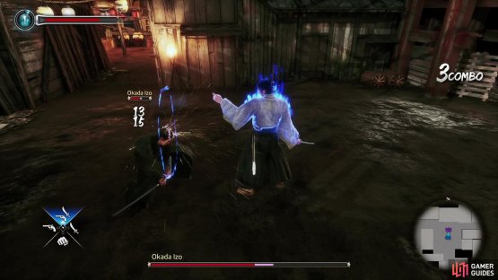 Izo has no ranged attacks of his own, but will likely block most bullets shot at him.