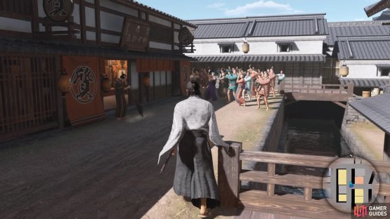 Approach the crowd of people to begin