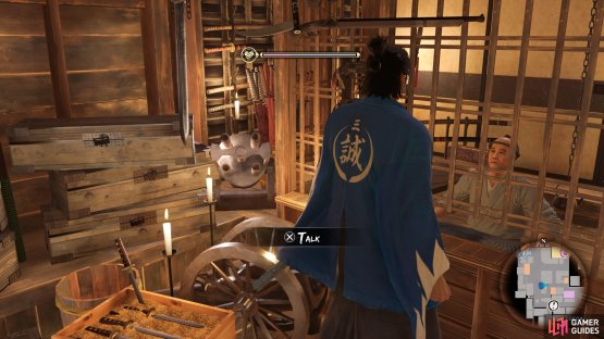 Go to the arms dealer just north of the merchant
